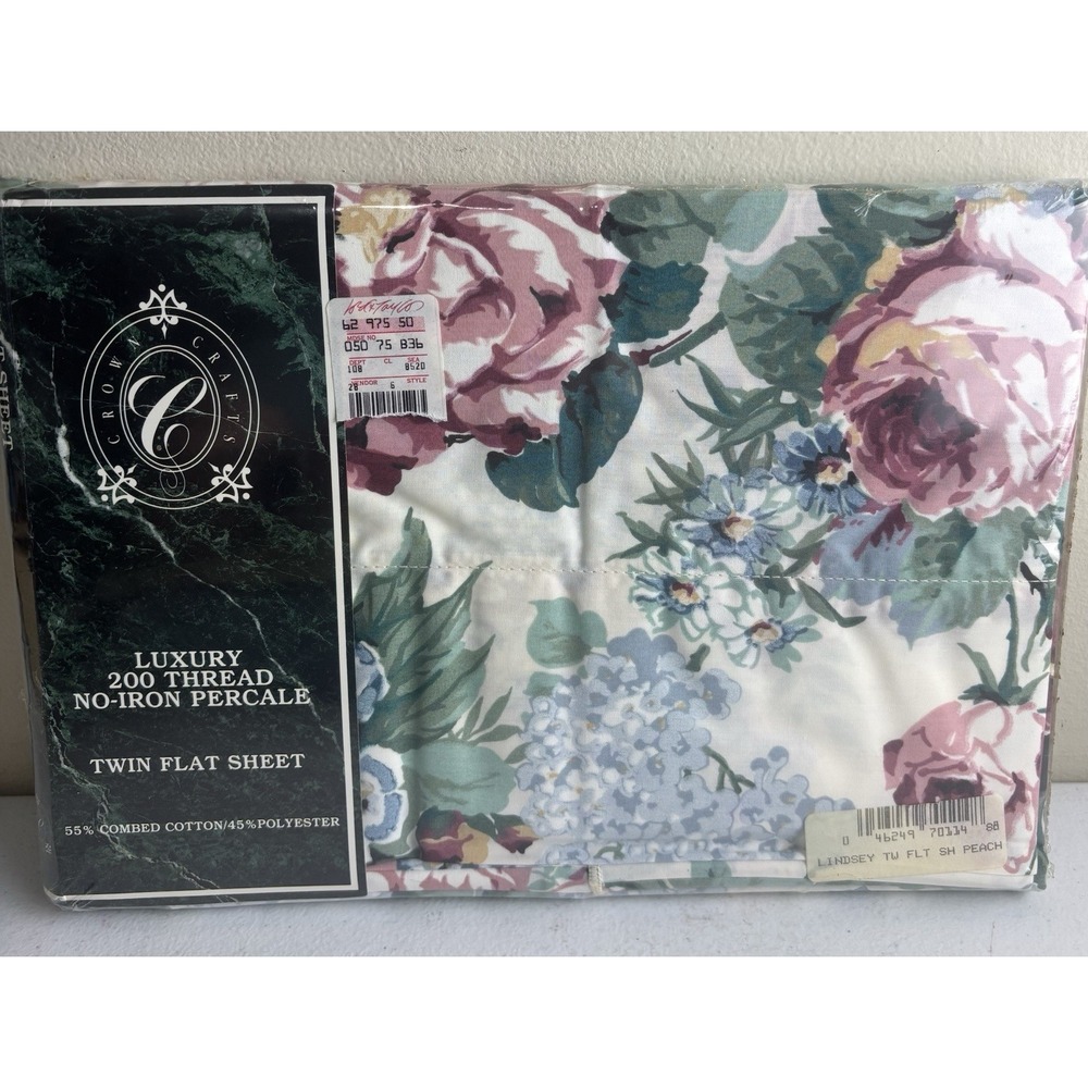 Crown Crafts LINDSEY FLORAL Twin Flat Sheet Cottagecore Farmhouse NEW VTg